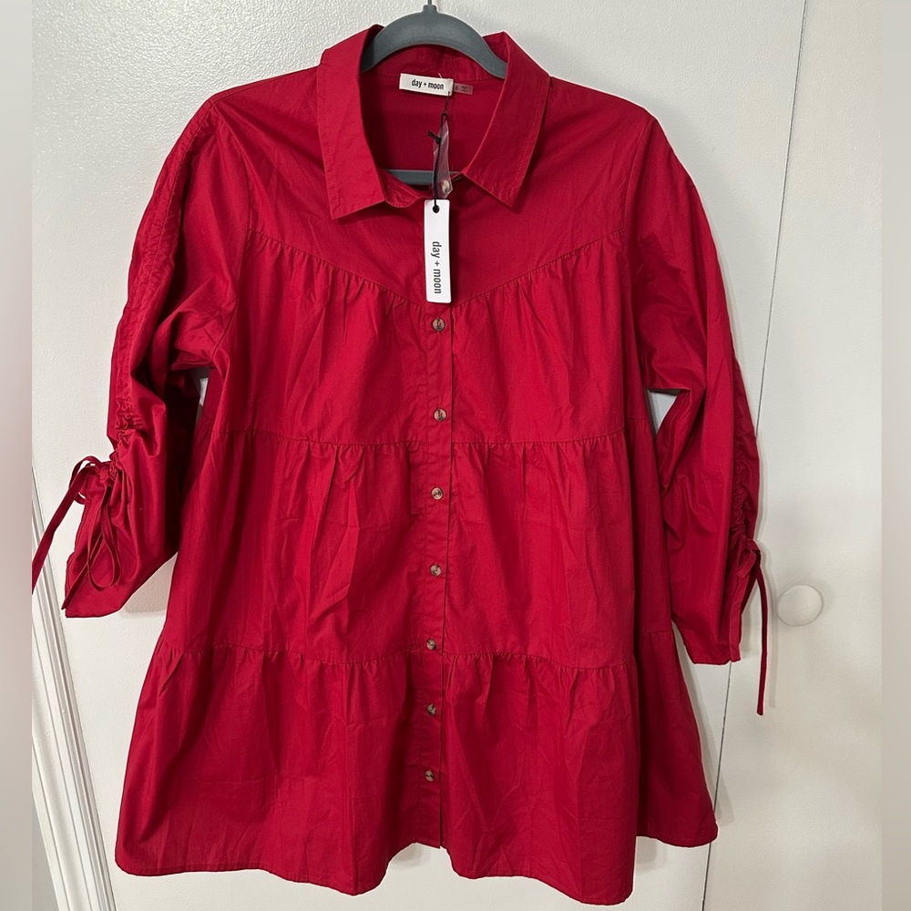 Day + Moon Red Collared Blouse